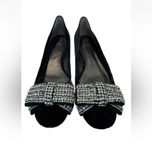Tory Burch Black Velvet Rhinestone Bow Size 10.5 Pumps